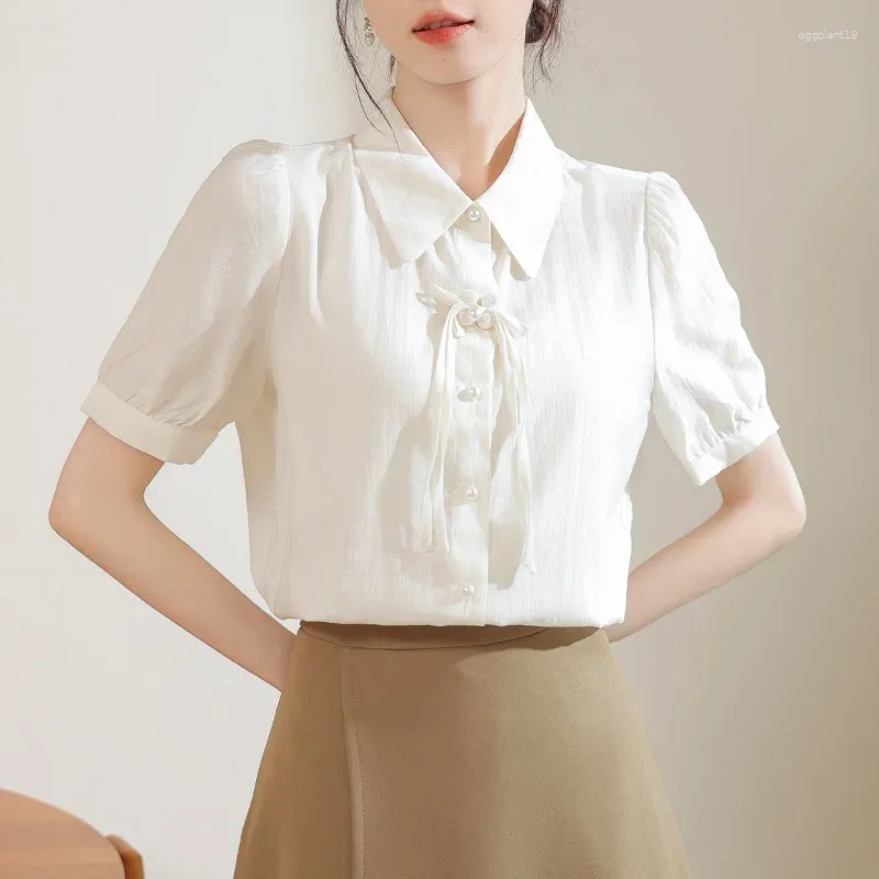 Blouses voor dames chiffon shirt zomer vintage solide losse Chinese stijl vrouwen tops korte mouwen mode mode kleding ycmyunyan