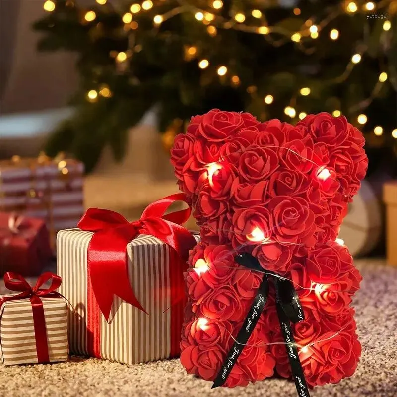 Fleurs décoratives rose artificielle en peluche en peluche de fleur permanente affichage anniversaire de Noël cadeau de la Saint-Valentin
