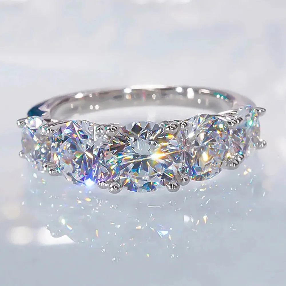 5 камней 3,6CTTW Полные кольца для женщин S925 Серебряный серебряный кольцо.