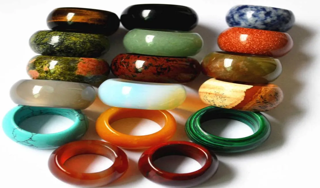 10pcs Ganze Farben Mischen Naturstein glatte mehrfarbige Opal -Mode -Finger -Ringe Schmuck Frauen Männer 15mm 17 18 20 229718208