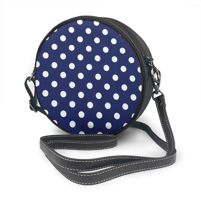 Bag OLN Navy Blue Polka Dots Round Shoulder Small Women Fashion Summer Messenger Crossbody Bags