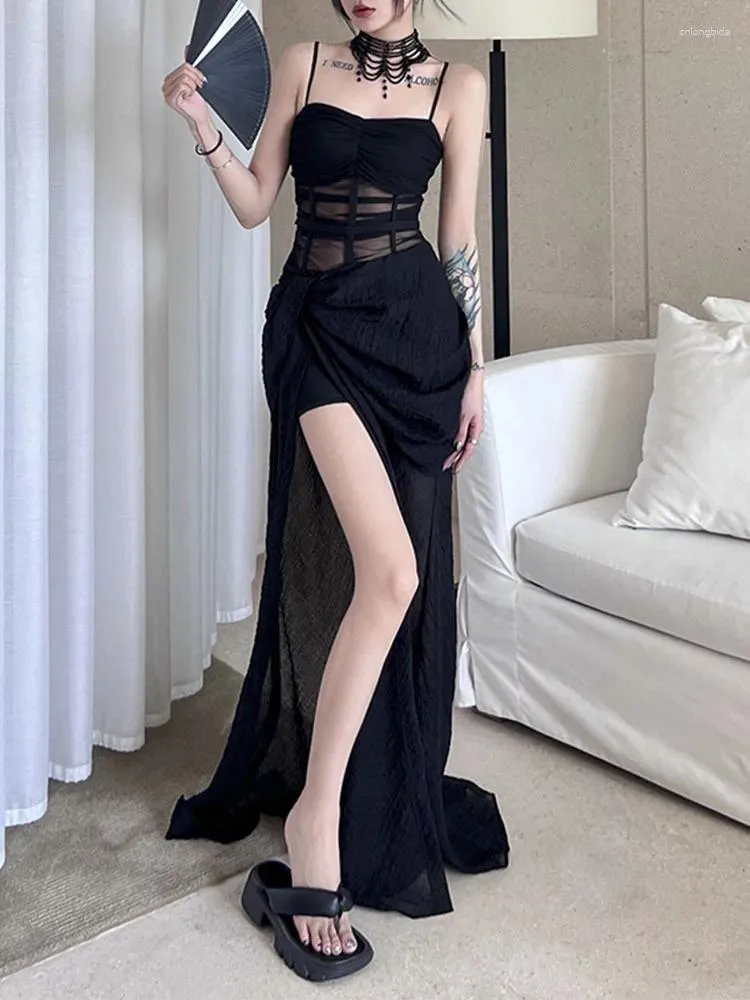 Lässige Kleider schwarzes mysteriöses sexy Kleid reife weiblicher Charme schlanker intellektueller eleganter Frauenschlinge Abendparty Long