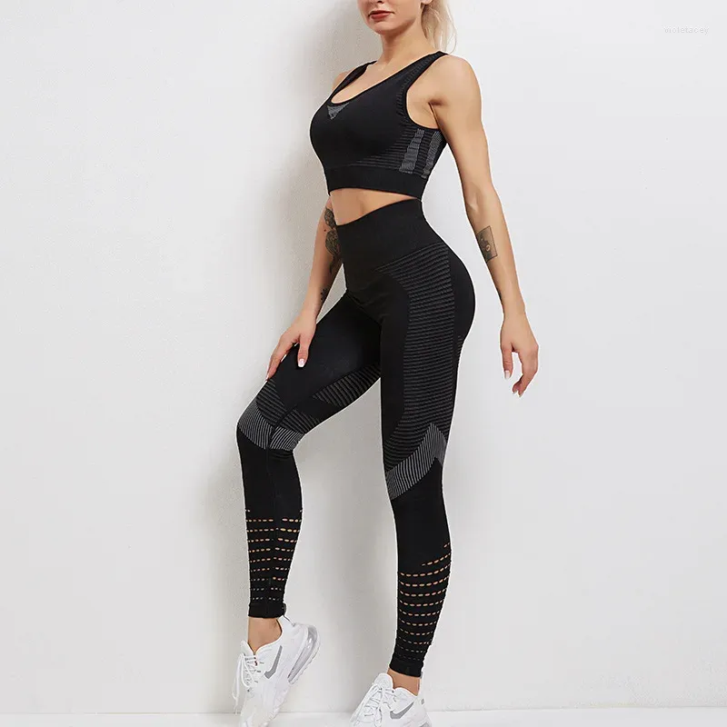 Frauen Tanks Ankunft Krawatten-Dye nahtloser Yoga-Anzug Fitness Sportswear zweiteilige Damen Sexy Cross Crop Tops Leggings Frau Sets