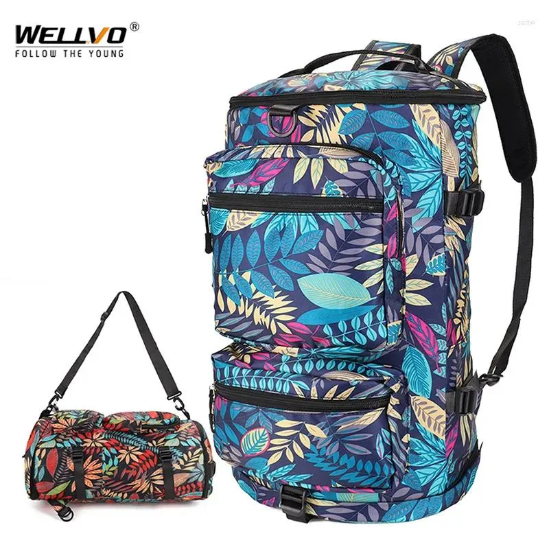 Backpack Large Bucket Travel Leaves Printing Graffiti Luggage Shoulder Bag Men Women School Pack Rucksack With Shoes Pocket XAC