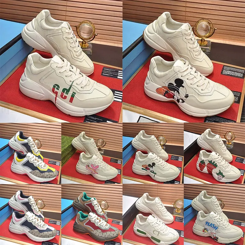 AAA+Kalite Rhyton Ayakkabı Kadın Topuklar Elbise Ayakkabıları Erkek Kadınlar Günlük GICC Çok Molor Trainers Vintage Chaussures Platform Spor Sneaker Çilek Gai Chaussures