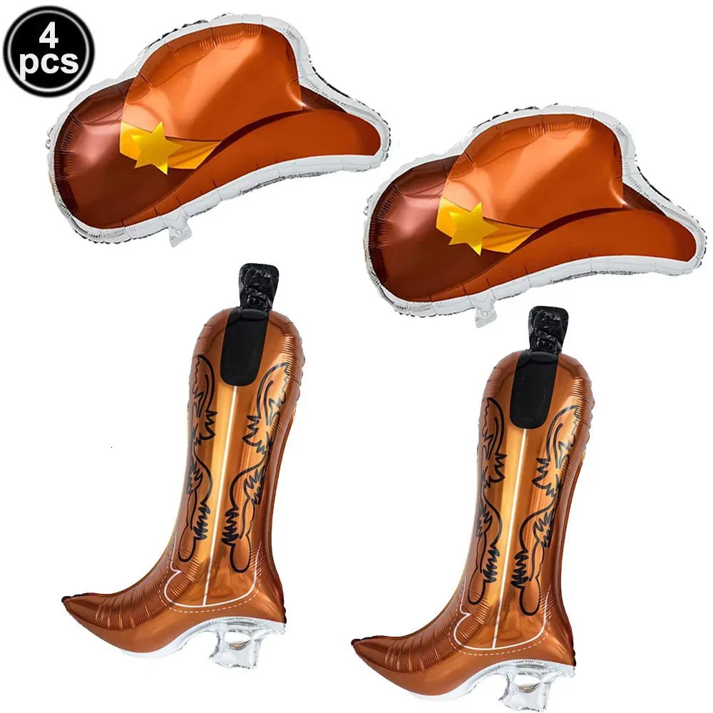 4pcs Balões de festa temáticos ocidentais incluem cowboy bota de cowgirl hat alumínio decoração de cavalo para aniversário 240427
