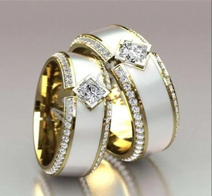 Hochzeitsringe Klassiker Goldfarbe Paar Ring Weiß Emaille Inlay Zirkon Versprechen Verlobung Schmuck Jubiläum Geschenk für Männer Frauen 7108031