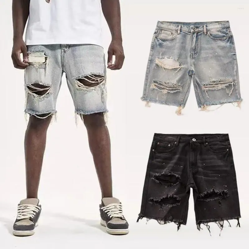 Herren Jeans Männer Denim Shorts zerrissen Löcher Sommer Distressed Stylish Button mit für Jugendliche