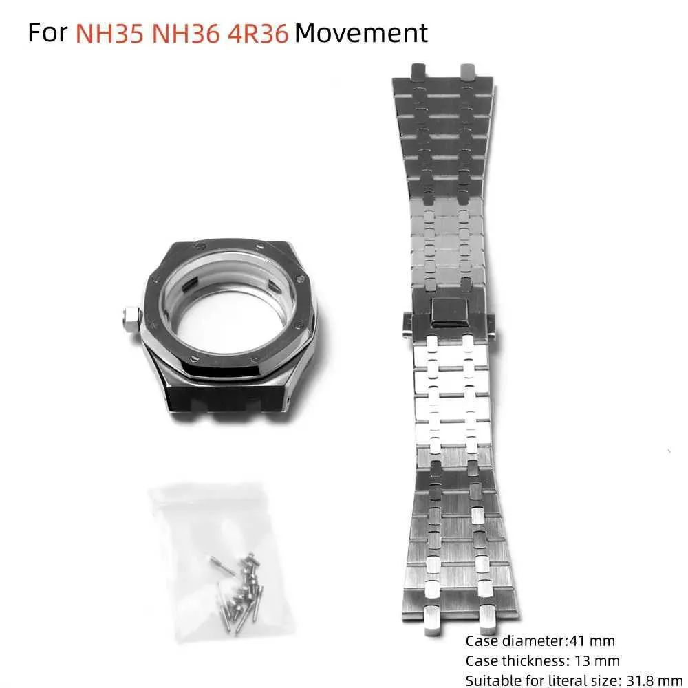 Watch Bands 41mm stainless steel sapphire glass casing strip for NH35 NH36 4R36 accessories Q240430