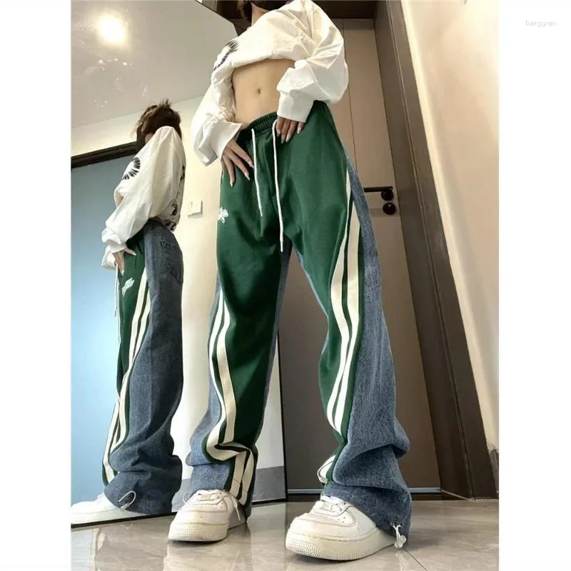 Dżinsy dżinsowe kontrast Contrast Projekt sznurkowy American High Street proste swobodne kobiety moda hip-hop proste luźne spodnie