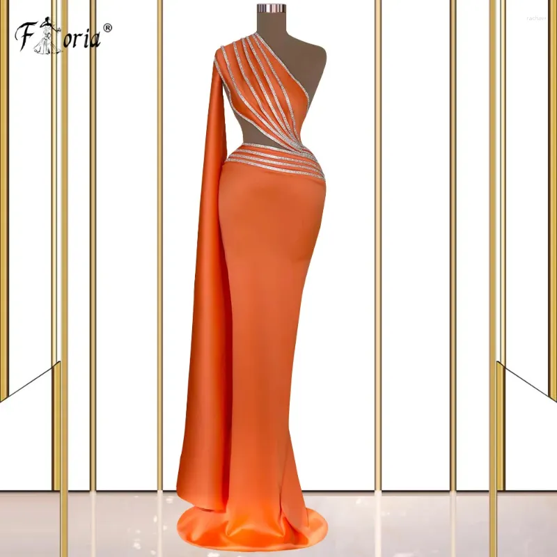 Robes de fête élégant arabe one épaule robe de soirée en satin orange argent cristal sirène de promotion vestidos de noche