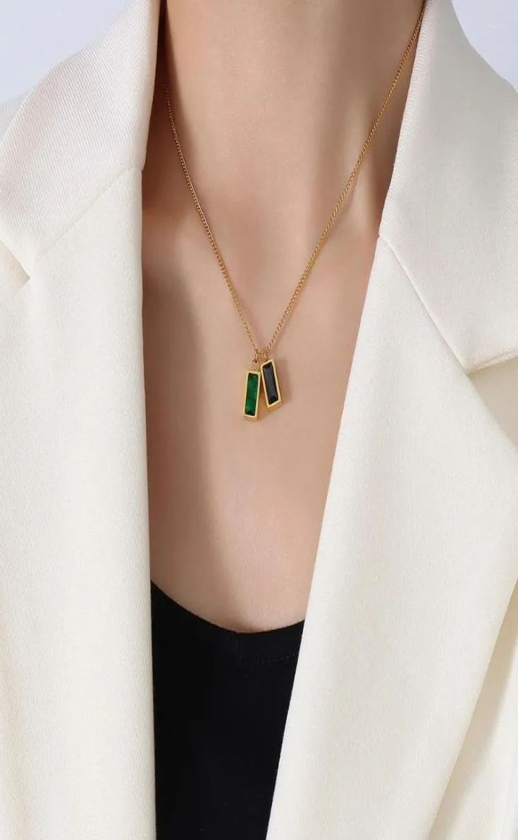 Chains Ins Trendy Design Emerald Pendant Necklace for Women Gemstone Green Crystal Zirkon Charms 18K Gold Chain Fashion Choker9312406