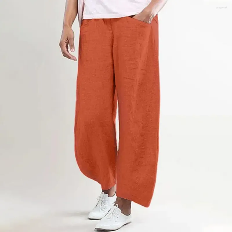 Calça feminina feminina Mulheres elásticas mínimas de cintura alta perna larga para calças soltas sólidas roupas de moda 2024 primavera