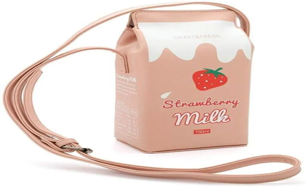 Bolsas noturnas personalizadas Moda Strawberry Milk Carton Print Beverage Design de garrafa de ombro bolsa de bolsa feminina Messenger L8186415