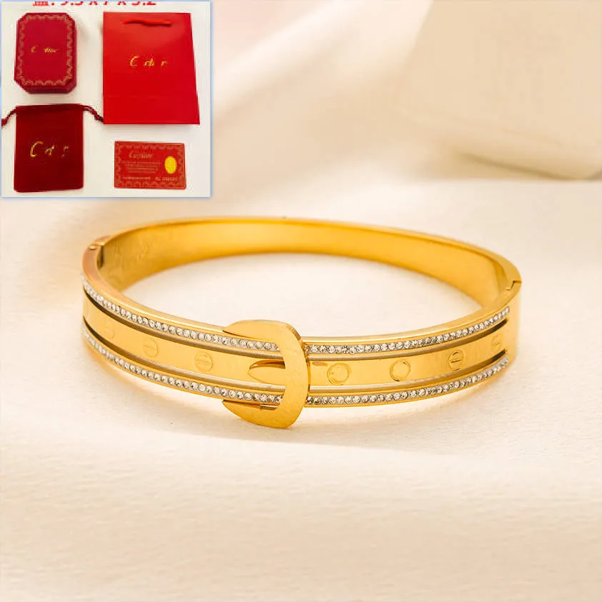 Charm 18K Gold plattiert Frauen Armband Luxusdesigner Schmuck Geschenk Armband Edelstahl ohne Änderung Farb Bangle Classic Logo Armreifen mit Schachtel