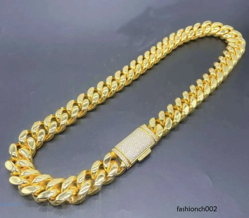 Miami Cuban link designer bracelet men 12mm 14mm Wide Gold Chain Micro Inlaid Moissanite Diamond in Buckle Rapper Hip_voghion.com