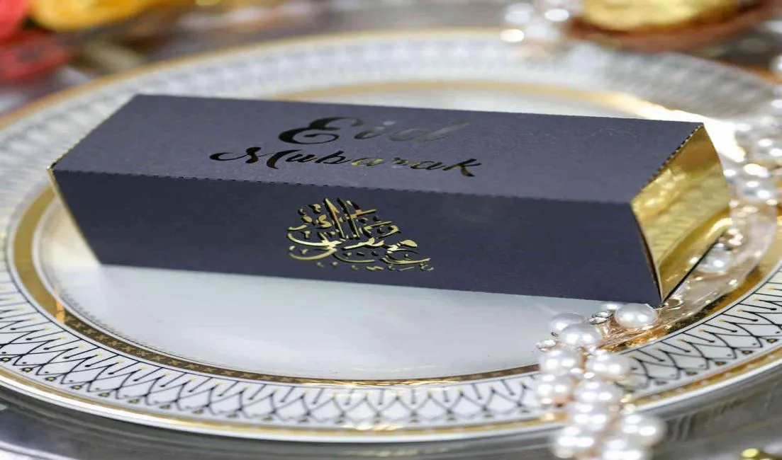 20pcs Eid Mubarak Cake Favor Boxen Laser geschnittene Süßigkeiten Schokolade Geschenkbox Happy Eid Muslim Party Dekor 2103317091920