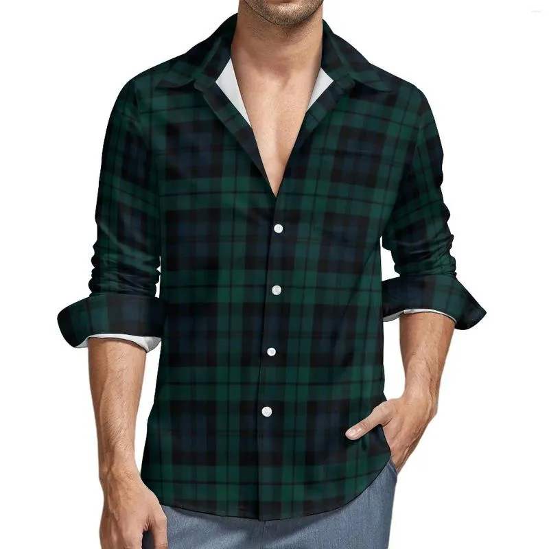 Herren lässige Hemden schwarzes grünes Plaidhemd Frühling Vintage Lines Herren trendige Blusen Langarm Grafik Harajuku Tops Plus Size