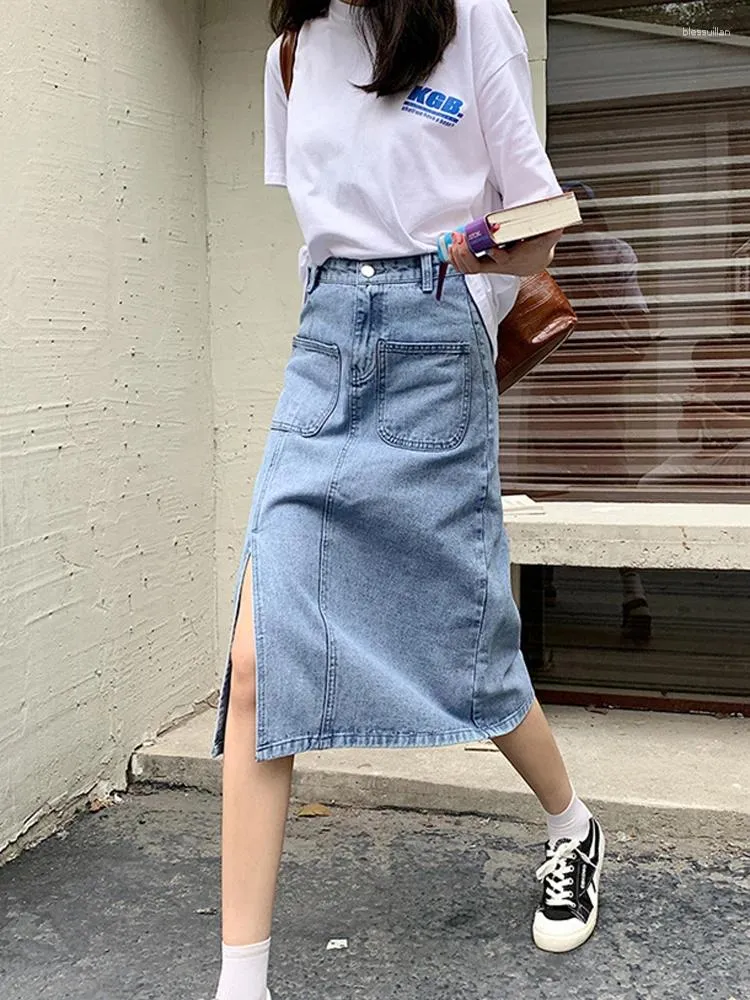 Smooth waist a-line denim skirt 2025