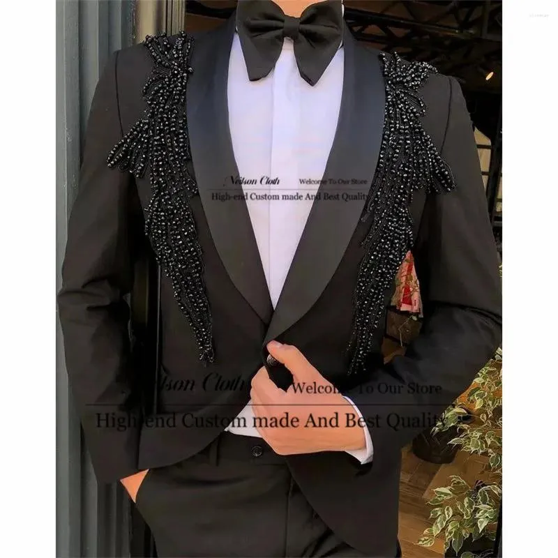 Ternos masculinos Moda Blazers Black Macho Blazers 2 Peça Tuxedos de Casamento Groom Smoking Shawl Lapel Men One Button Slim Fit Terno Masculino