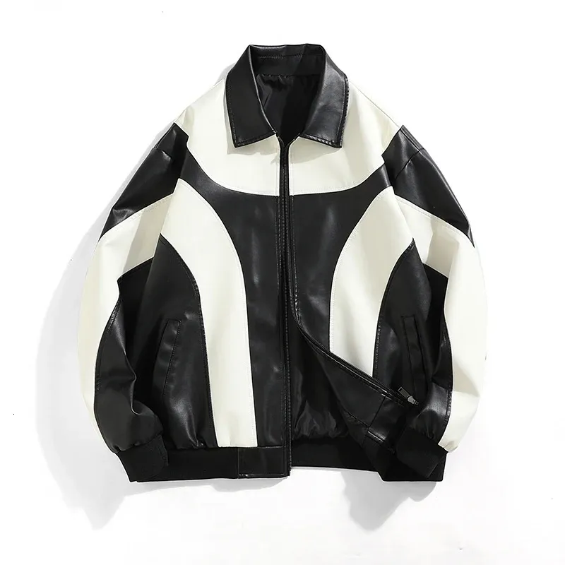 Hip Hop Mens Faux Leather Jacket Gevoted Wind Breakher Motorfiets Biker Bomber Coat 240426