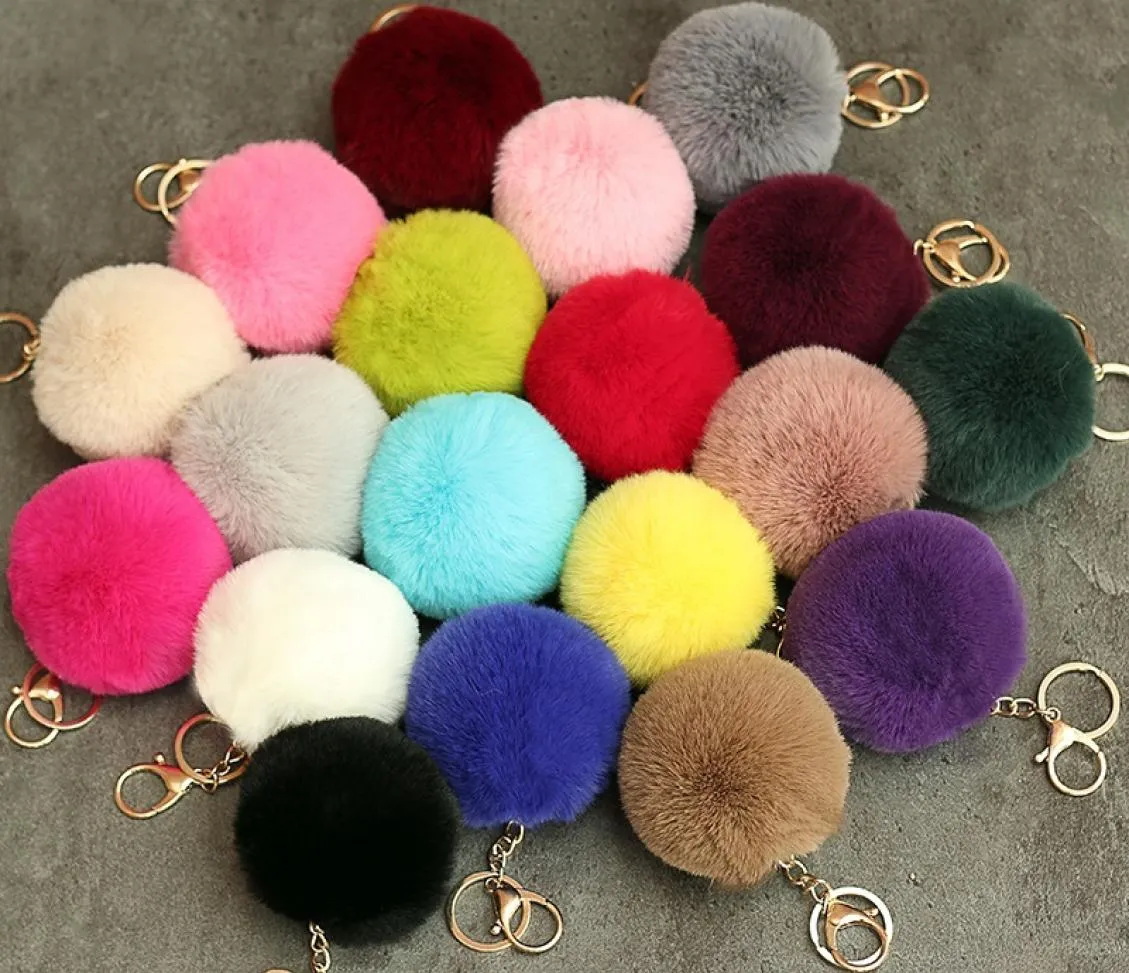 Rabbit Fur Ball Plux Fuzzy Fur Key Chain Pom Pom Keychain Car Bag Keychain Key Ring Pendant Bijoux Party Gift 20pcs W006838403026