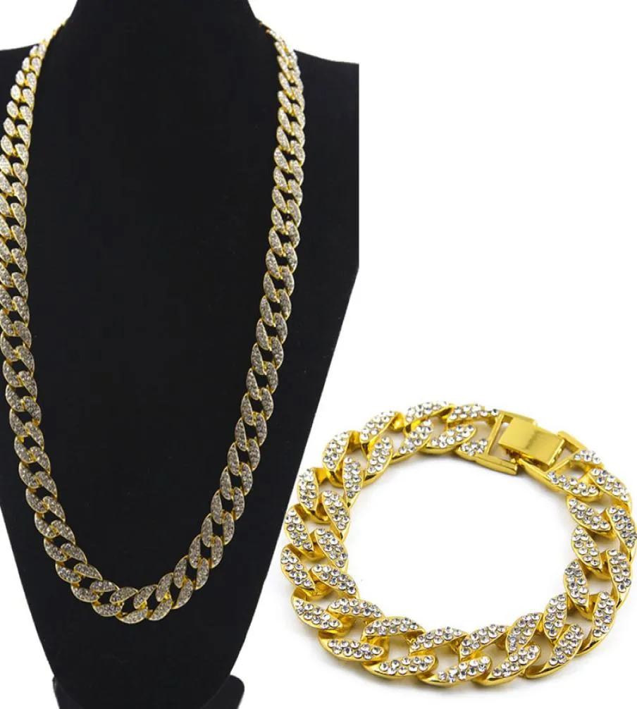 Fashion Gold plaqué glacé Bracelets de 8 pouces 24 pouces Collier Set Hip Hop Chain pour femmes Bijoux Club de fête pour hommes 3675499