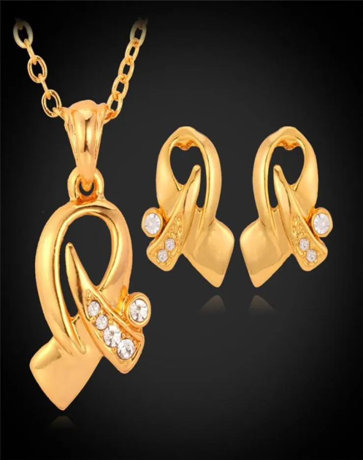 Gegenstände 18K Real Gold Platted Choker Halskette Anhänger Ohrringe Schmuck Set Strass Schmuck für Frauen ganz YS30343720427