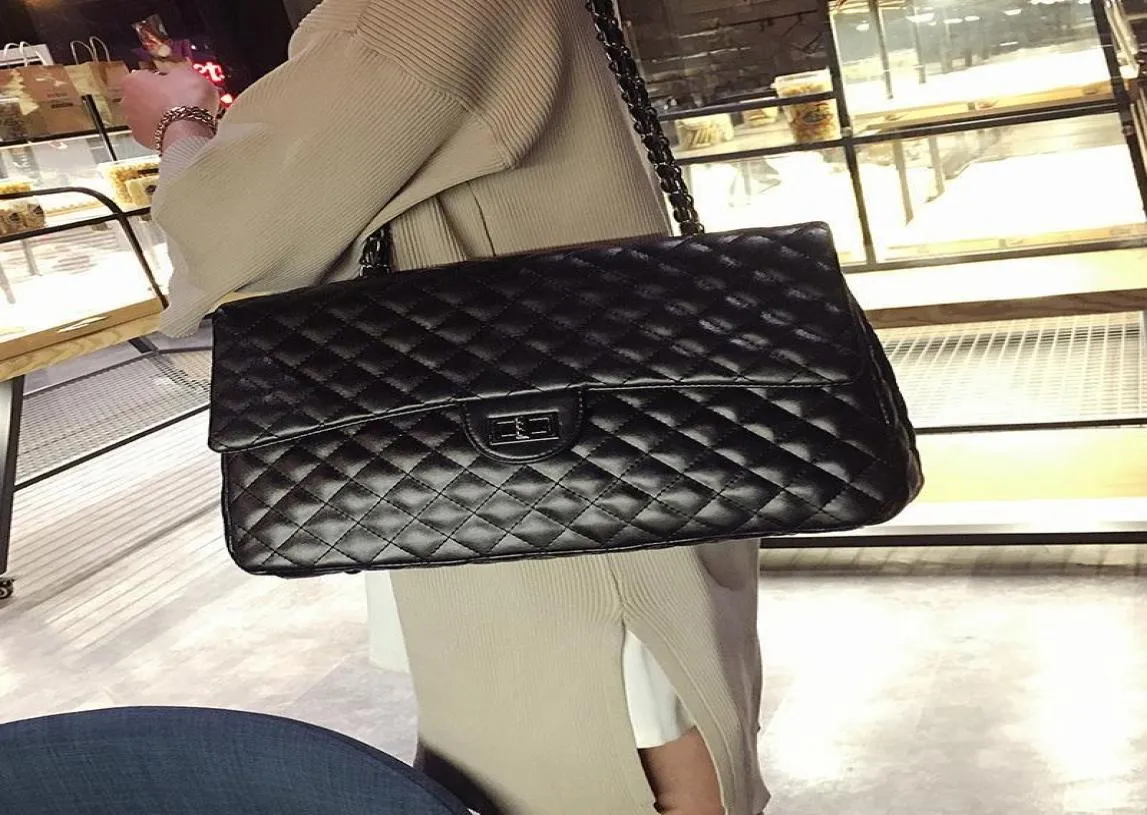 デザイナー女性大容量ハンドバッグ財布黒いキルティングショルダークロスボディバッグチェーンフラップ旅行satchel7607220