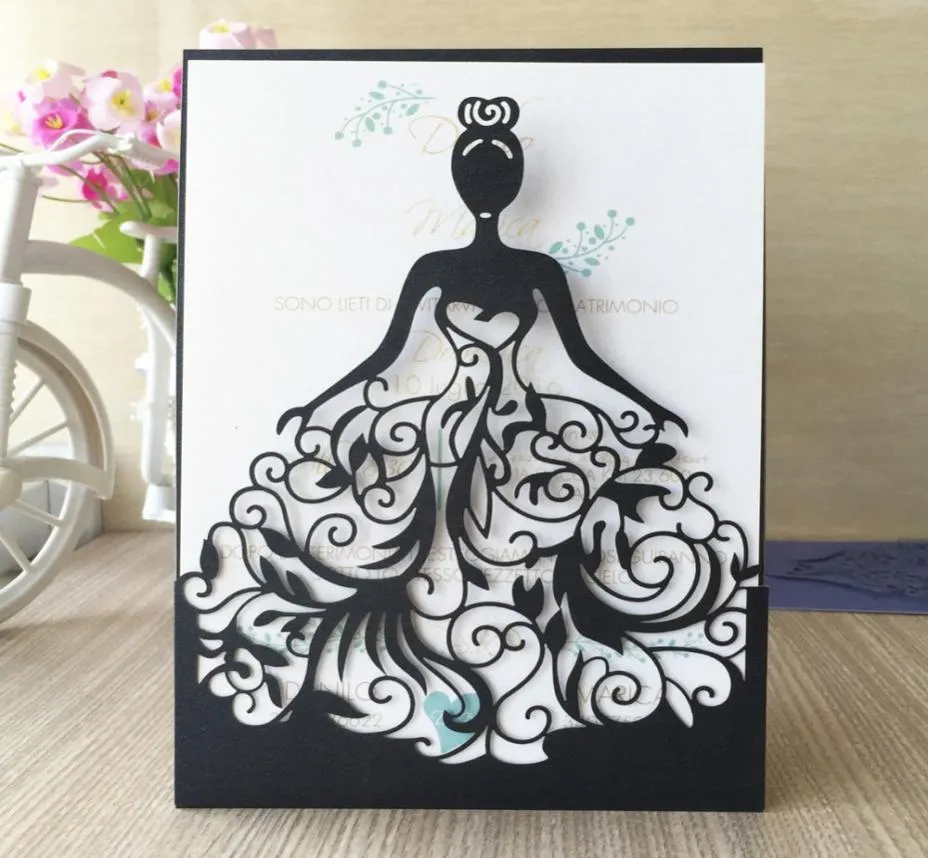50pcs lazer kesilmiş düğün davetiyesi kartları Invitaciones de Boda De Casamento Düğün Davetiyesi Prenses Design8659764
