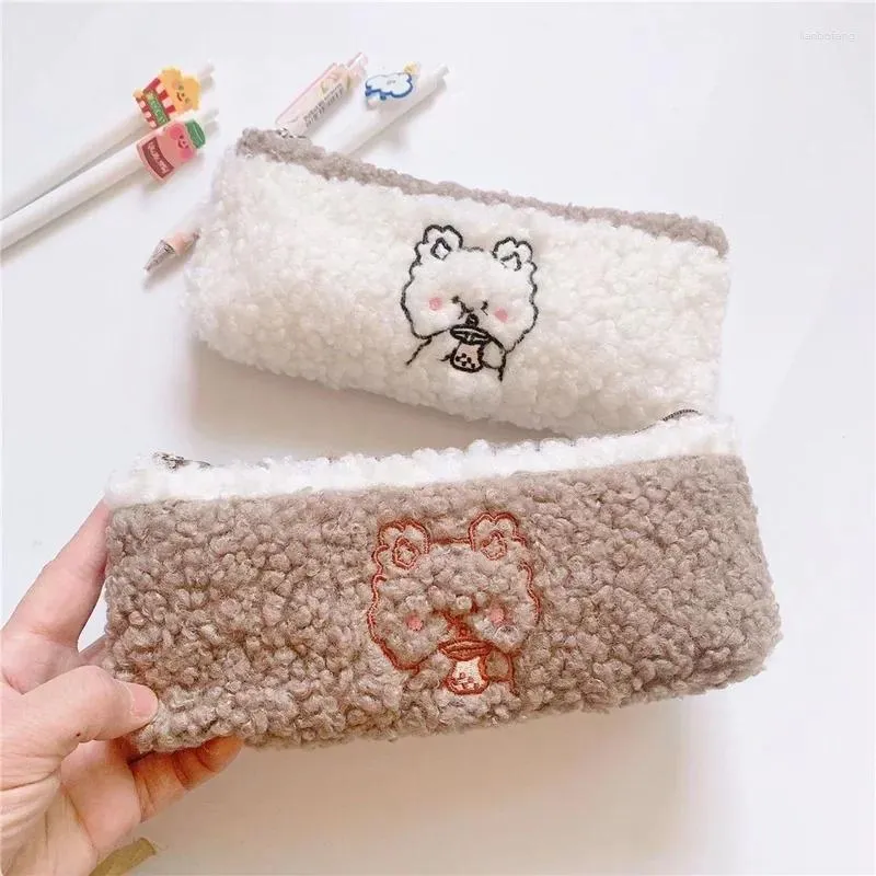 Korea Fabric Pen Box Beutel Hülle Weiche Plüsch niedliche Cartoon Stift Kawaii Briefpapier tragbares Schulbüro Stationäre Vorräte