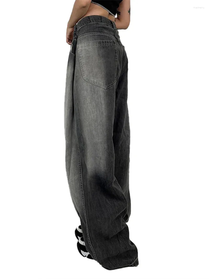Women's Jeans Women High Waisted Wide Leg Denim Pants Y2K Patterned Baggy Flared Hem Stretch Bell Bottom Trousers