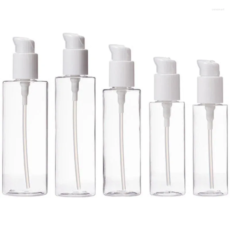 Bouteilles de rangement 20pcs Pumple de lotion Plastique Bouteille transparente épaule plate Pet 100 ml120ml150ml200ml250 ml Emballage cosmétique Refipillable