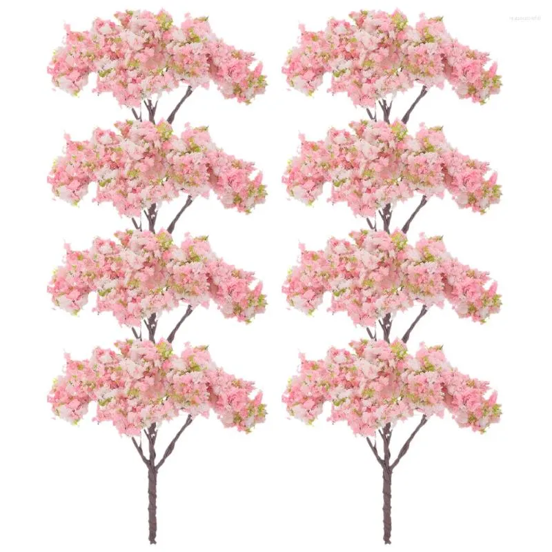 Decorative Flowers 8 Pcs Simulated Cherry Blossom Tree Miniature Sand Table Bush Trees Model Architecture Decor Simulation