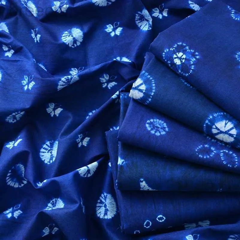 패브릭 면화 직물 블루 염색 된 모방 넥타이 염료 민족 스타일 DIY 수제 절반 미터 D240503