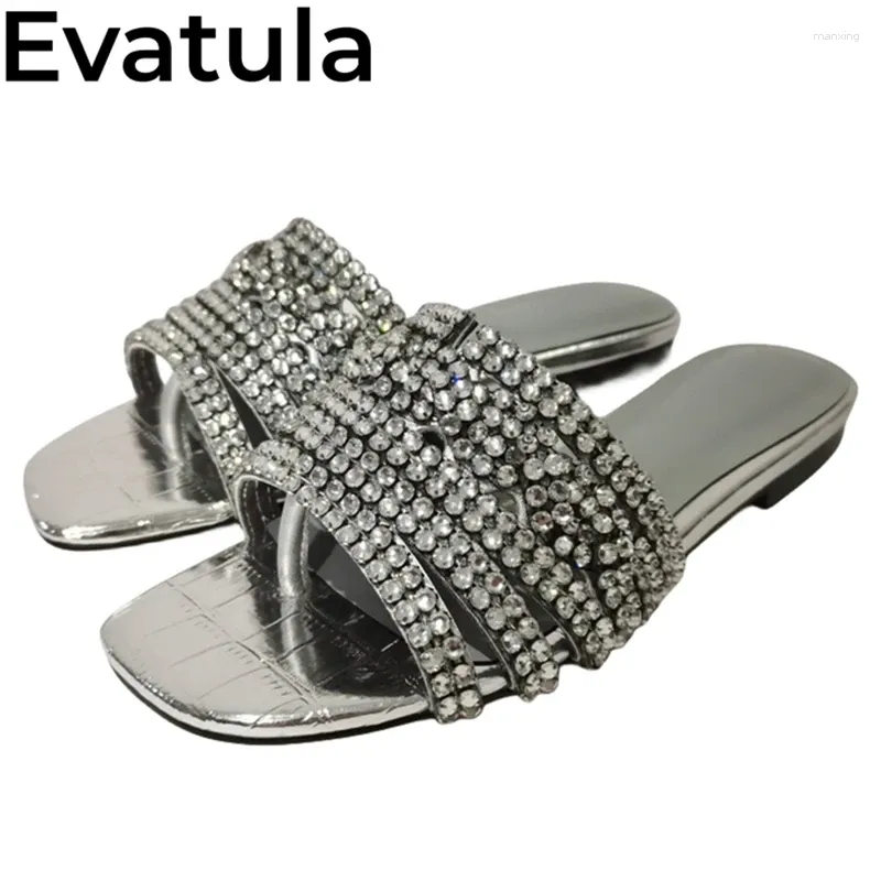 Pantoufles blinging ramines tongs flipples femmes toe carré cristal plat de mode mules sumes de plage d'été chaussures fémininas