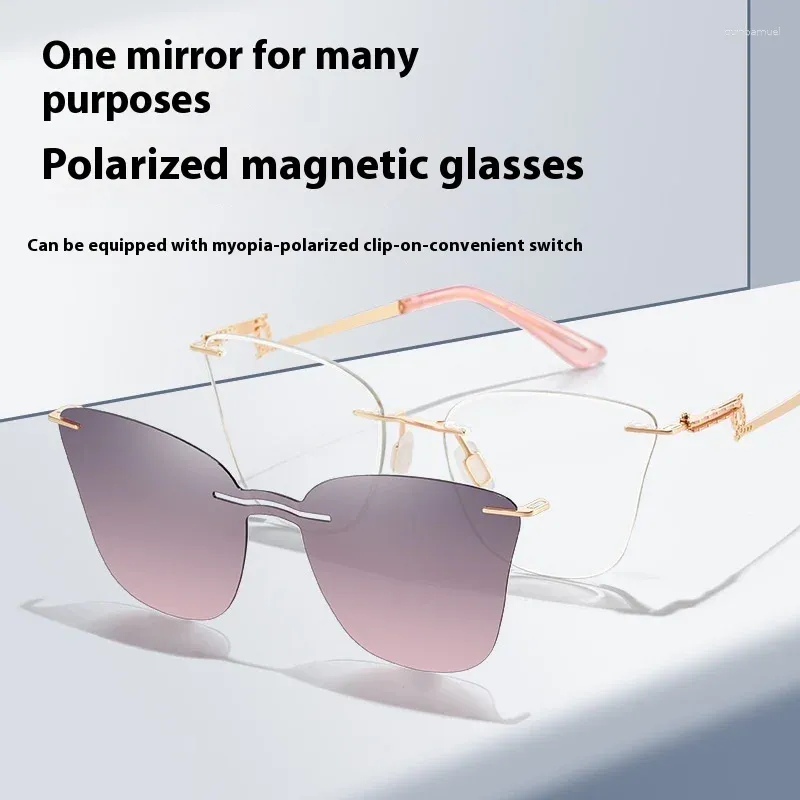 Lunettes de soleil Frames Type de lunettes magnétiques sans cadre Femmes Femmes Polarized Renties Lens Prescription Myopia Hyperopia Cadre