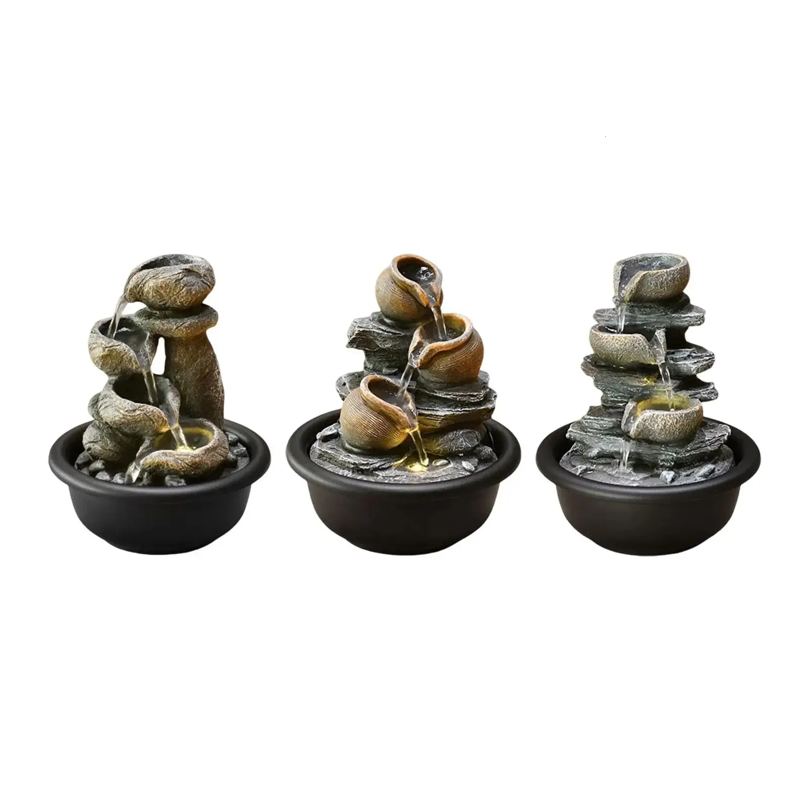 Pequena fonte de cachoeira interna com decoração de água fluida Mini Cachoeira Paisagem Desktop Fountain para quarto e decoração de casa 240424