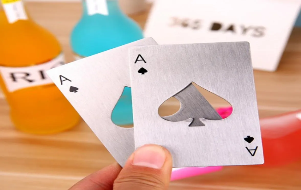 Creative Poker Card Bier Flaschenöffner -Bar Werkzeuge Soda Flaschen Opener tragbarer schwarzer Silber -Spades spielen Kartenöffner DH129730634