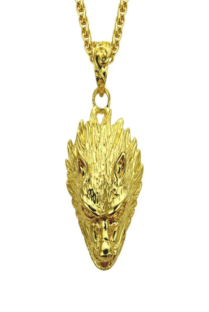 Wolf Head Gold Pendant Iced Out Bling Bling Bling Crystal Charm Cross Collier Chain Men Rapper Cuba039s Collier Hip Hop Jewelry3020974