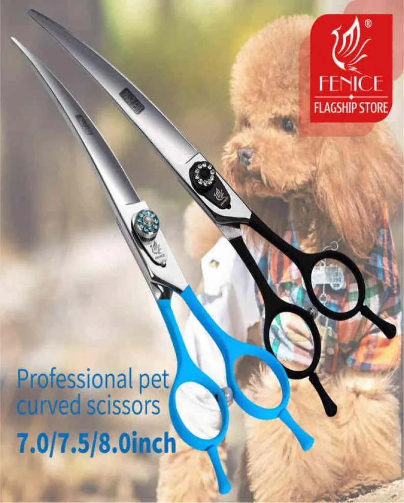 Fenice 70 75 80 pulgadas Professional Grooming Tijeras Curvas Curvas Ciz para perros Teddypomeranian Herramientas de preparación para mascotas JP 440C 22014961223579