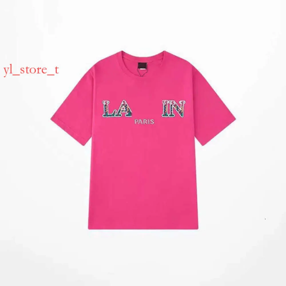 Męskie koszulki designerskie luksusowe lanvins Wysokiej jakości Klasyczna graficzna koszulka z literą klatki piersiowej drukowana koszulka Lavin High Street Lavina Tshirts bawełny luźne koszulki 3704
