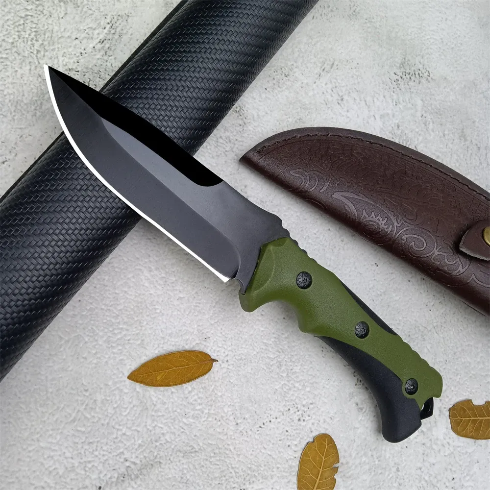 Neue hochwertige EDC Fixed Blade 440 Stahlklinge ABS Griff volles Tang Outdoor Camping Jagd Überleben Militärtaktische Messer mit Lederscheide