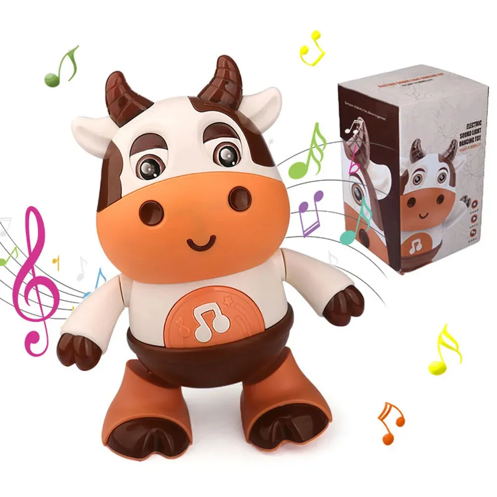 Electric Dance Cow Doll beweegbaar met muzieklicht gloeiend vee plastic wandelspeelgoed glad voor kinderen verjaardagscadeau 240418