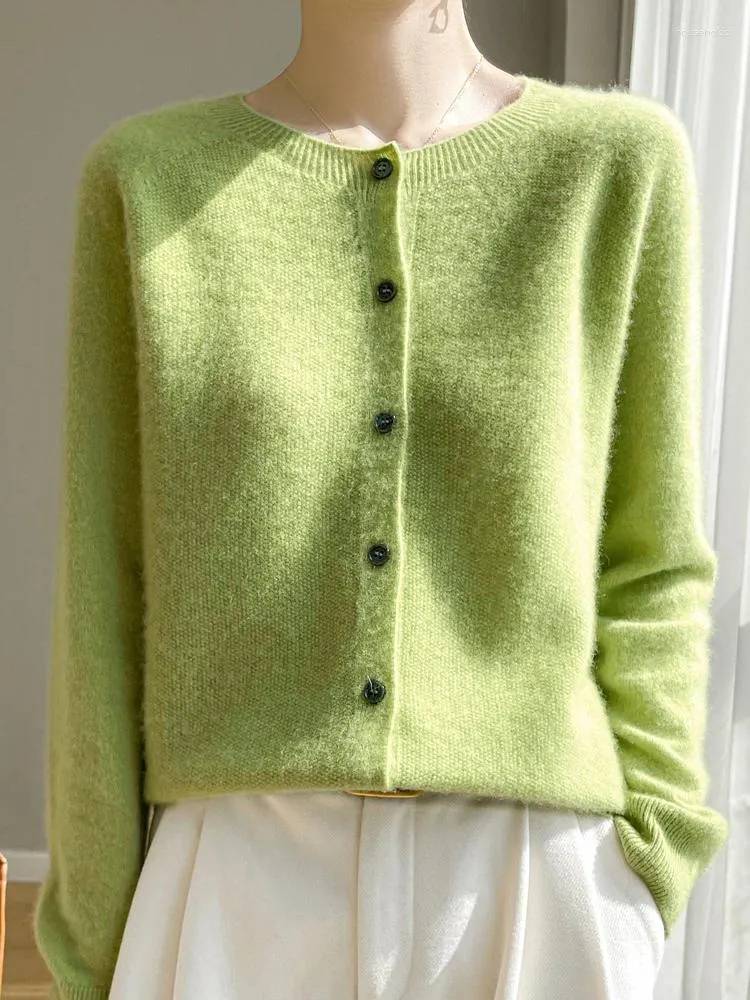 Malhas femininas Addonee Fashion O-pescoço Cardigan Merino Sweater de malha de malha longa Manga longa Casual Basual Casual Top coreano
