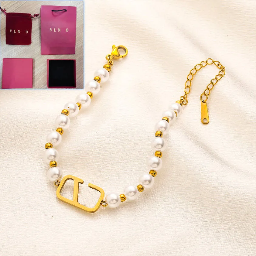 Łańcuch luksusowa bransoletka perłowa urodziny przyjęcie weselne butique bransoletka nowa projektant biżuteria damska 18 złoto platowane miłosne prezent urocza bransoletka z pudełkiem