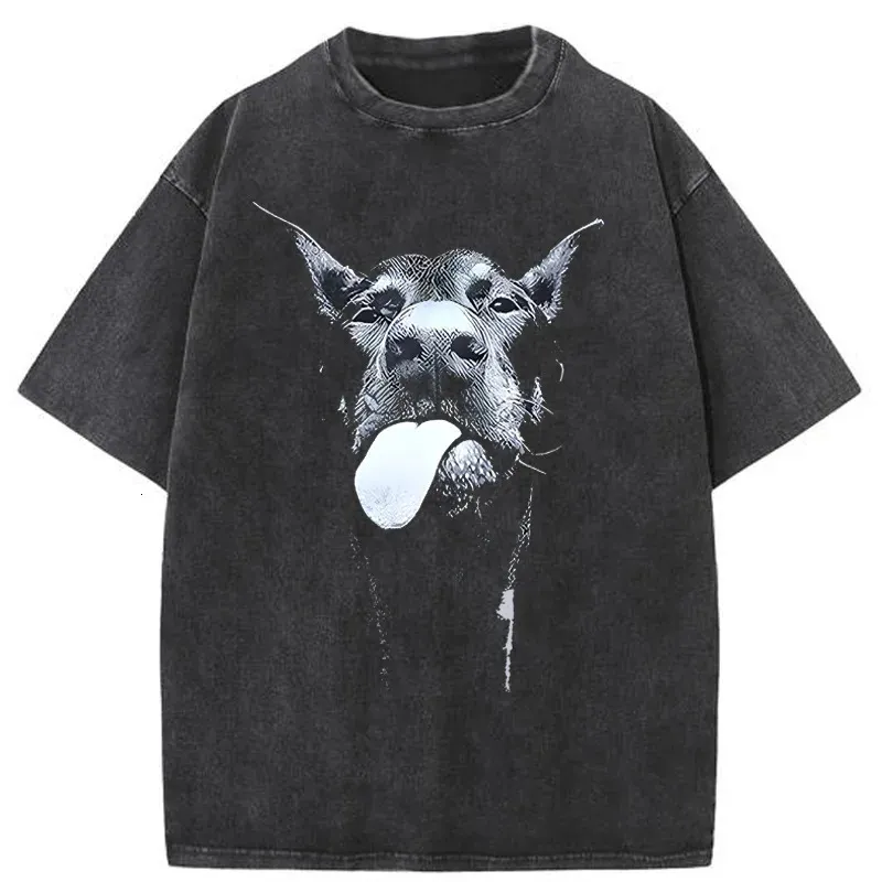 Mannen gotische brief hond geprinte t -shirt hiphop streetwear punk zomer vintage gewassen oversized t shirts tops mannen kleding 240423