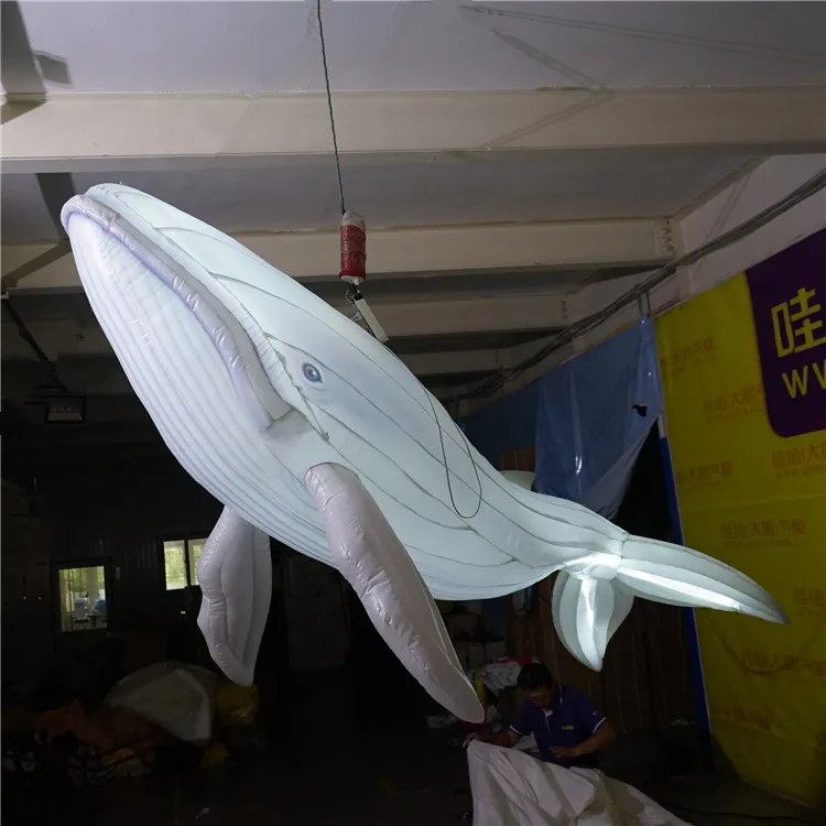 Wholesale 3 m 10 piedi di balena a palloncino gonfiabile bianco con striscia a LED e soffiante per il soffitto di night club Decorazione