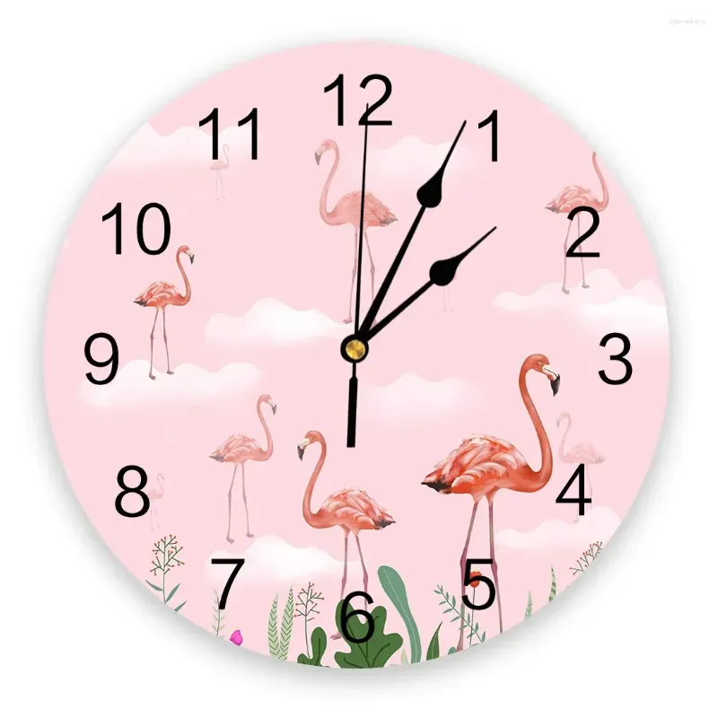 Horloges murales Flamingo Clouds roses horloge de chambre à coucher grande cuisine moderne salle à manger rond salon Regarder la décoration intérieure
