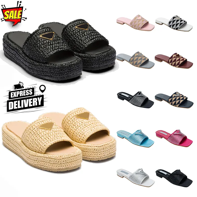 Prad Designer Slippers Triângulo Triângulo Plataforma sandálias Salte de verão Salto plano Saltos planos chinelos casuais Sliders Sliders Shoe Tamanho da praia 35-42